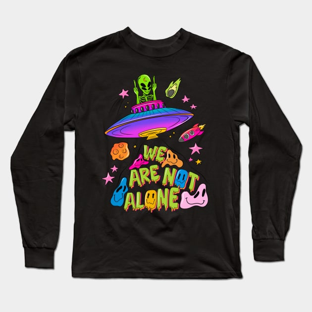 We Are Not Alone Trippy UFO Long Sleeve T-Shirt by FlawlessSeams